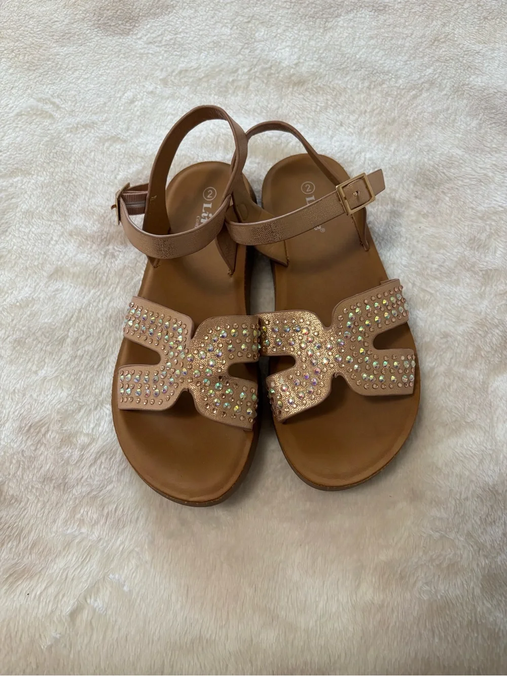 Link Girls Brown Rhinestone Open-Toe Sandals Size 2